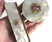 Vintage Compact Comb Set Petit Point Mother of Pearl Lucite Unique Vintage Gift