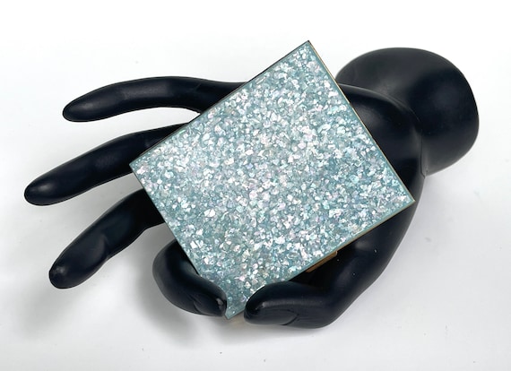Vintage Compact Confetti Lucite in Baby Blue Unique Rare Vintage Vanity View 2