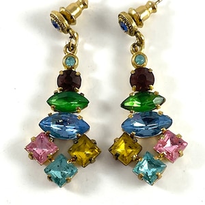 Vintage Earrings Multi Colored Rhinestones Fruit Salad Unique Vintage Gift