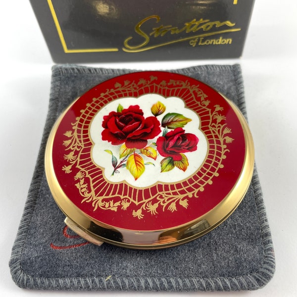 Vintage Compact Stratton NOS Red Roses in Original Box