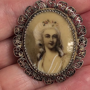 Vintage Brooch Miniature Portrait 800 Silver Unique Vintage Gift
