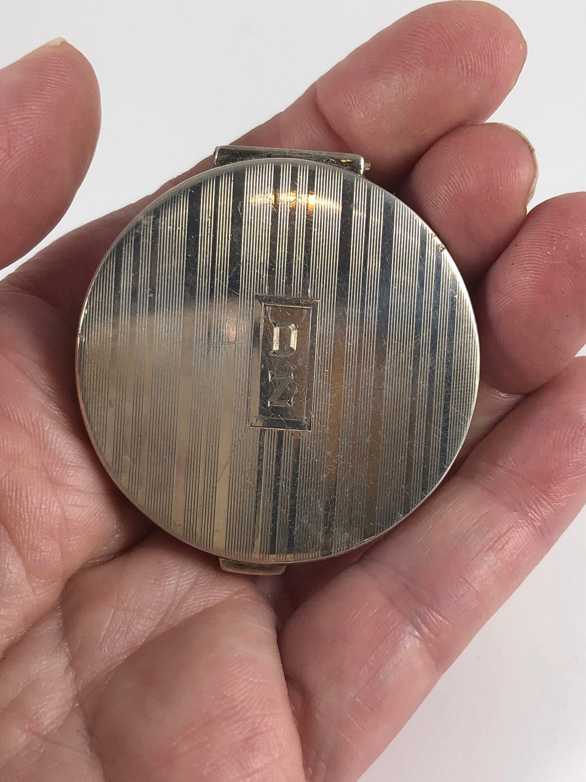 ヴィンテージ】STERLING SILVER 銀製コンパクト Vintage Compact Sterling Silver Monogramed DZ Unique Vintage Gift
