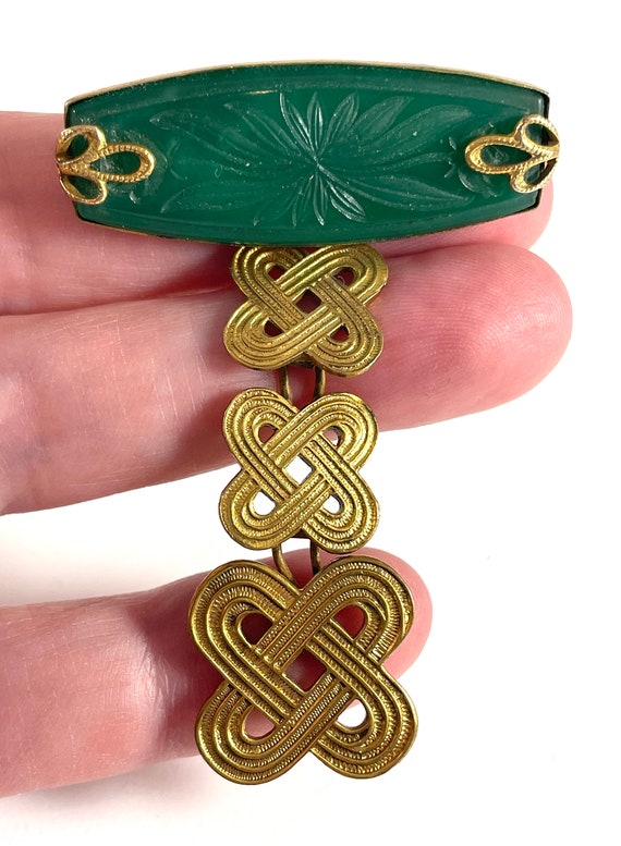 Vintage brooch Faux Jade Dangle Unique Vintage Gi… - image 9