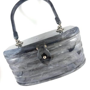 Vintage Lucite Purse Bee Hive Grå Marmorerad Boxväska