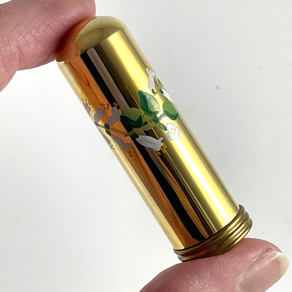 Vintage Lipstick Brass Bullet Hand-Painted Flowers