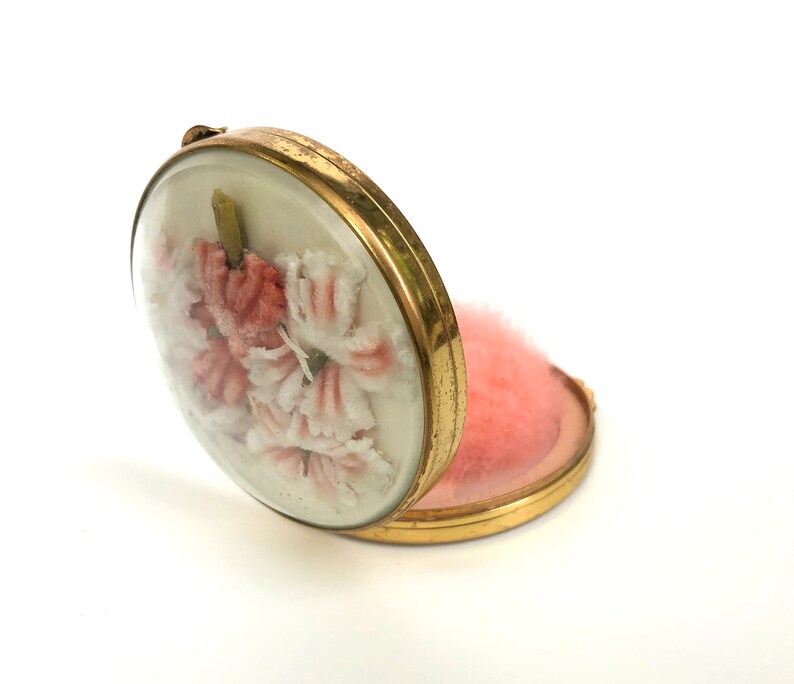 Vintage Compact Miref France Flowers Under Glass Holiday Christmas Gift