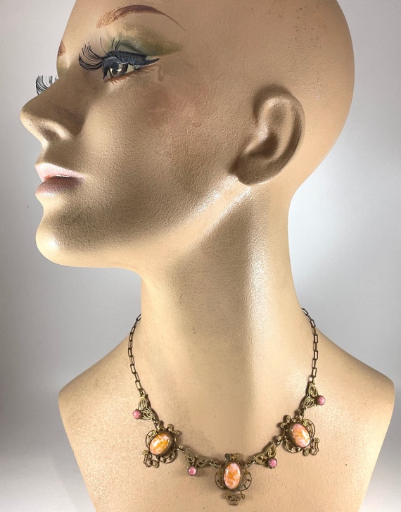 Vintage Necklace Czech Art Nouveau Faux Coral Rare