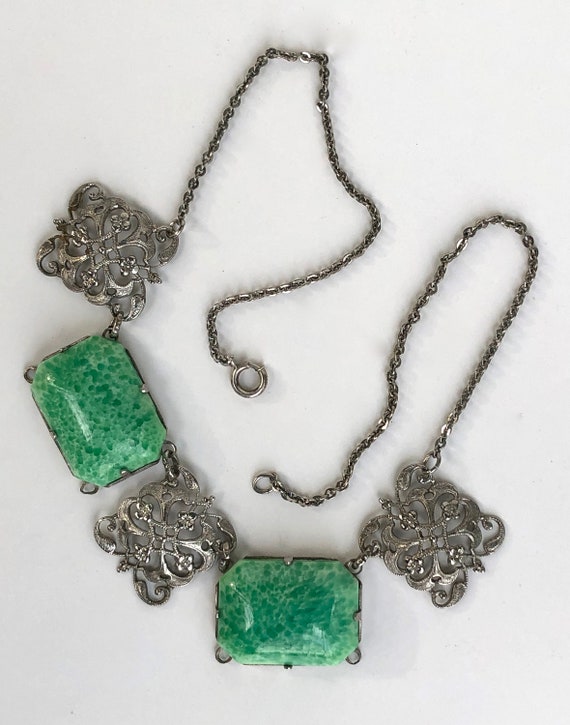 Vintage Necklace Art Deco Choker Peking Glass Rho… - image 7