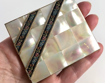 Vintage Compact Mother of Pearl Petit Point Unique Vintage gift