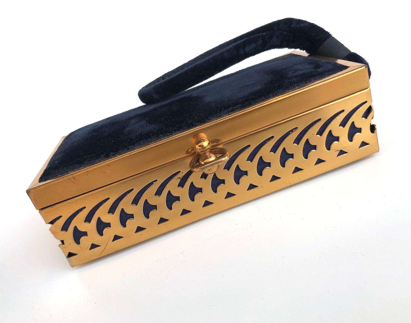 Vintage Purse Jewelry Box Combination Blue Velvet Unique Etsy