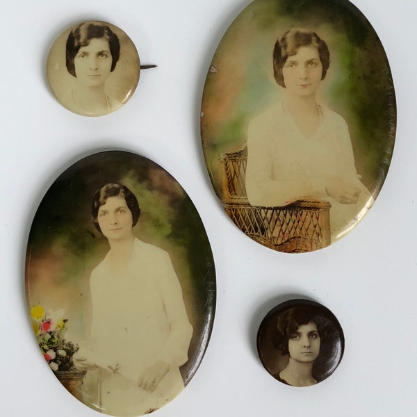 Portrait mirrors and buttons Unique Vintage Gift