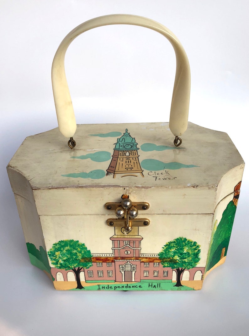 Vintage Geldbörse Holz bemalt Handtasche Philadelphia Bille | Etsy