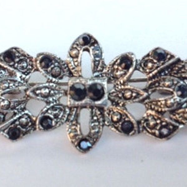 Vintage Marcasite and black rhinestone pin Christmas Gift Mothers Day Gift