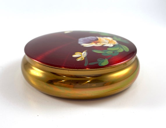 Vintage Compact Red Hand Painted in Original Box … - image 4