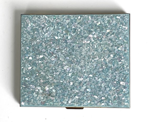 Vintage Compact Confetti Lucite in Baby Blue Unique Rare Vintage Vanity View 5