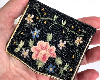 Vintage Compact beaded Embroidered Unique Vintage Gift