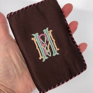 Vintage Wallet Silk Embroidered Hand Monogramed Unique Vintage Gift