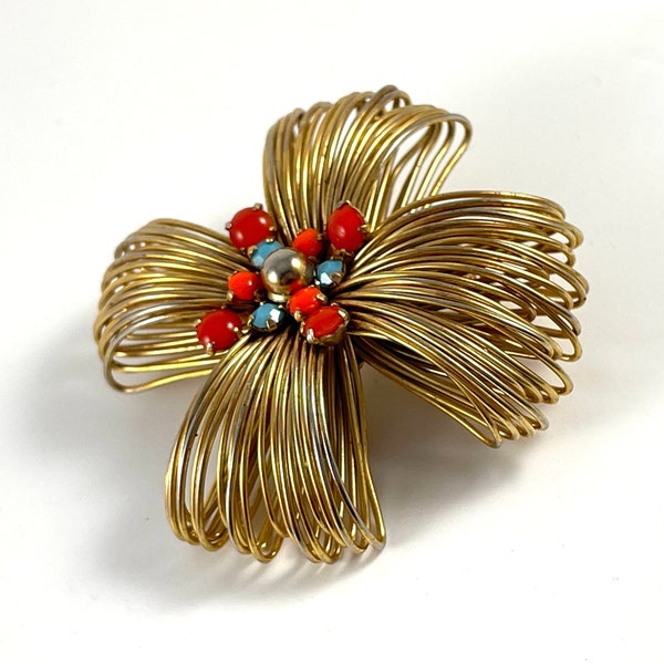 Vintage Brooch Gold Wire Flower MCM Unique Vintage Gift