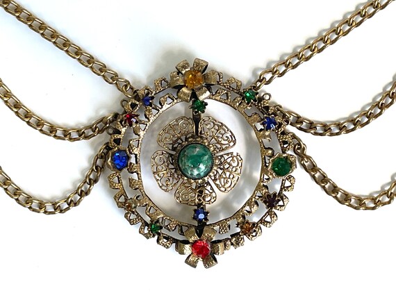 Vintage Necklace Czech Festoon Multi Color Stones - image 7