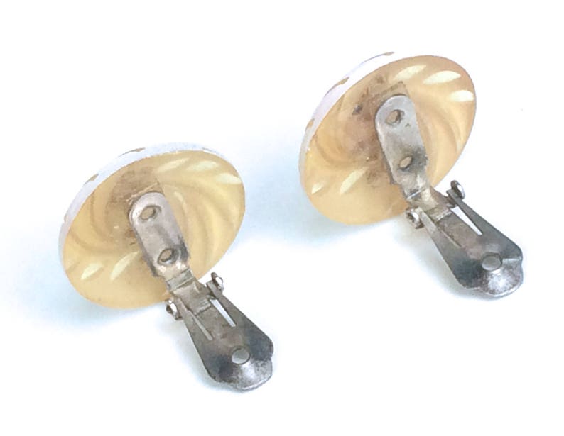 Vintage Earrings Carved Lucite Earrings with Rhinestones Art Deco Design Unique Vintage Gift