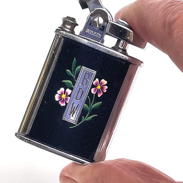 Vintage Lighter Ronson Gem Floral Enamel in Box Unique Vintage Gift