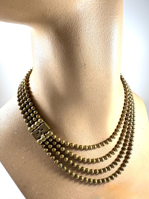 Vintage Necklace Brass Beaded Chain