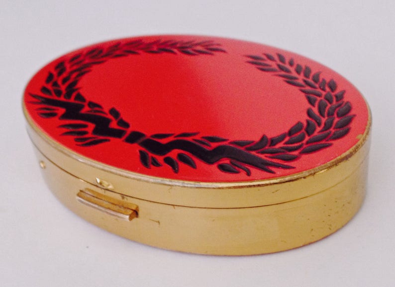 Vintage Compact Red and black enamel compact Elgin American Unique Vintage Gift