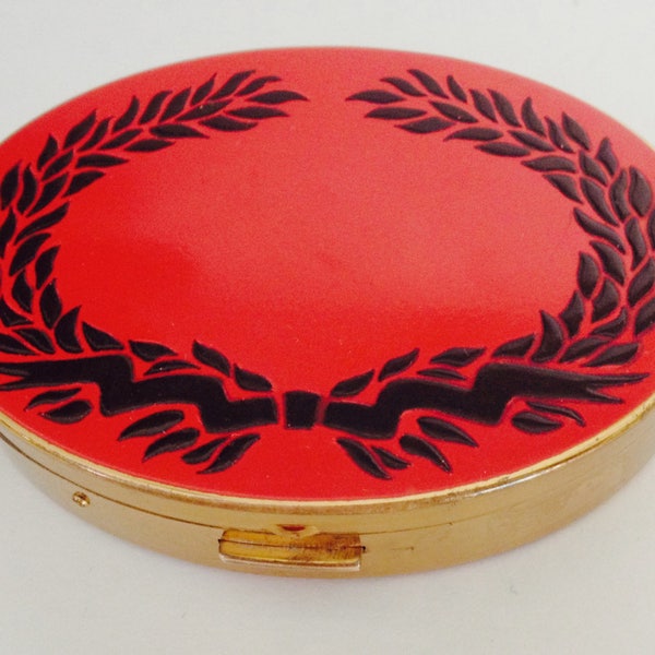 Vintage Compact Red and black enamel compact Elgin American Unique Vintage Gift