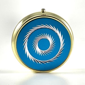 Vintage Pill Box Compact Turquoise Blue MCM Starburst
