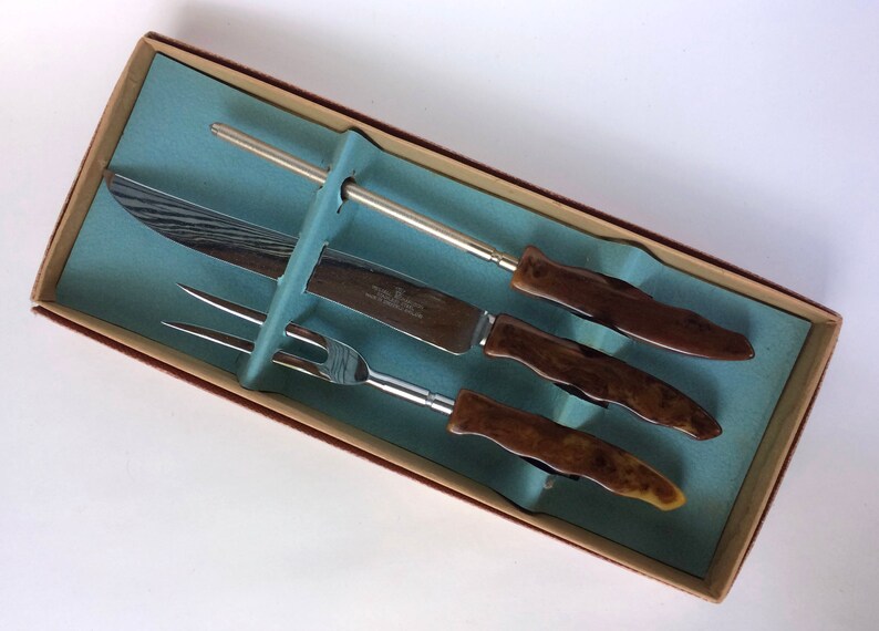 Vintage Carving Set Bakelite Handles Knives Westall Richardson Etsy