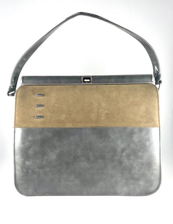 Vintage Purse MOD Handbag Grey Olive Green Unique… - image 3