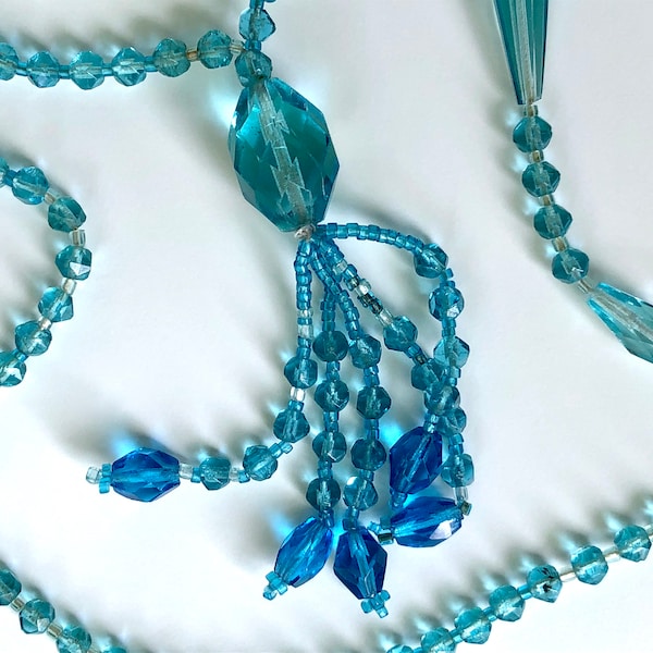 Vintage Necklace Crystal Glass Tassel Aqua Blue Unique Vintage Gift