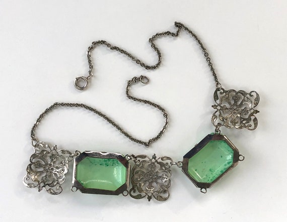Vintage Necklace Art Deco Choker Peking Glass Rho… - image 10