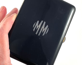 Vintage Cigarette Case Art Deco Black Enamel Monogrammed MM