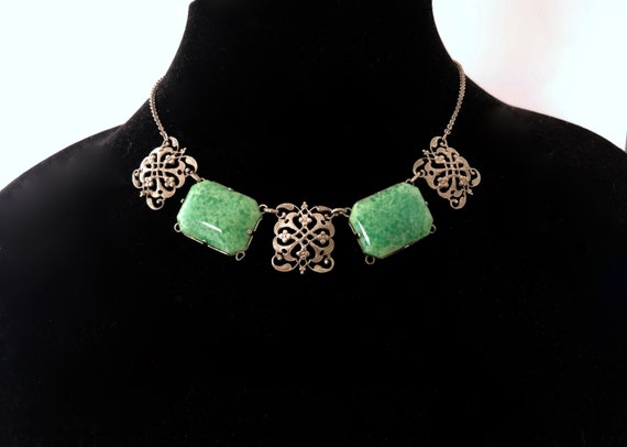Vintage Necklace Art Deco Choker Peking Glass Rho… - image 1
