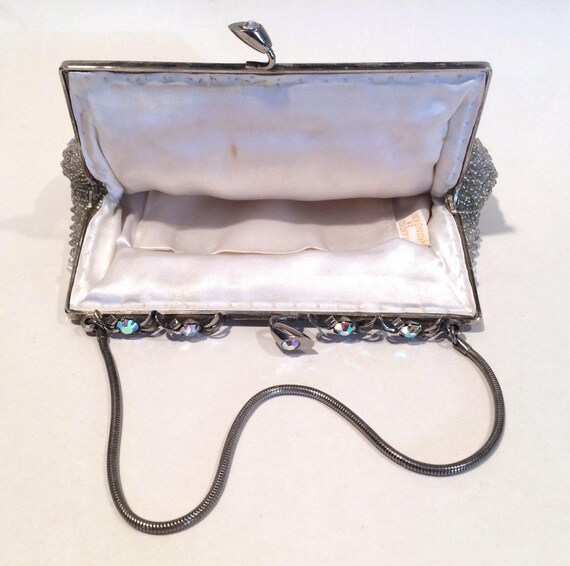 Vintage Purse Beaded Silver with Pearls AB Frame … - image 4