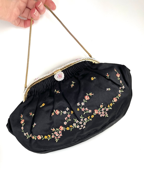 Antique Purse Silk Embroidered Point de Beauvoir C