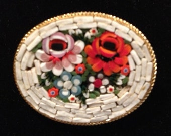 Vintage Brooch Micro Mosaic Brooch Italy Unique Vintage Gift