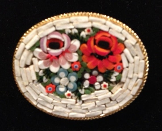 Vintage Brooch Micro Mosaic Brooch Italy Unique V… - image 1