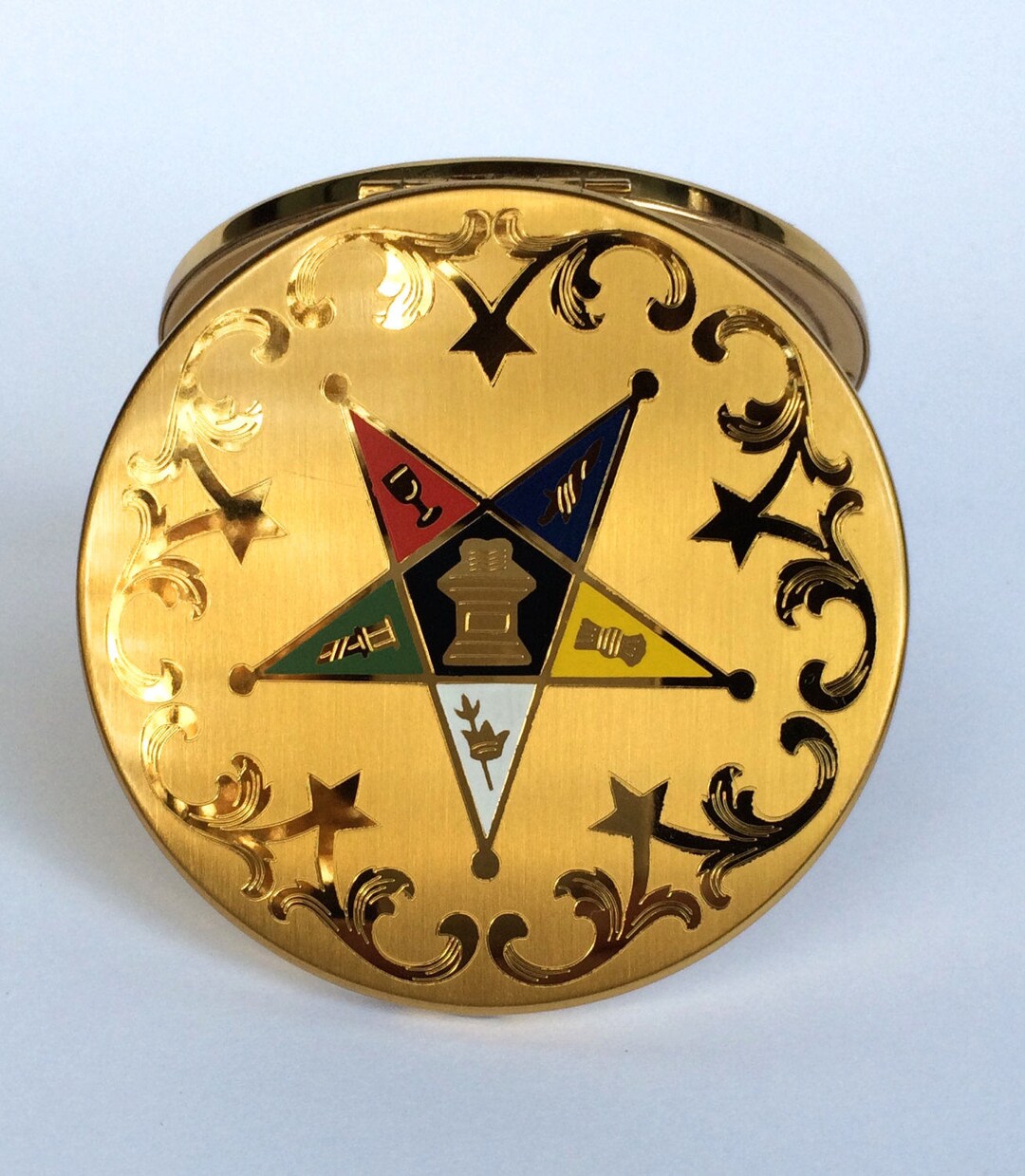 Masonic Star Compact With Order of Eastern Star Emblem Original Pouch