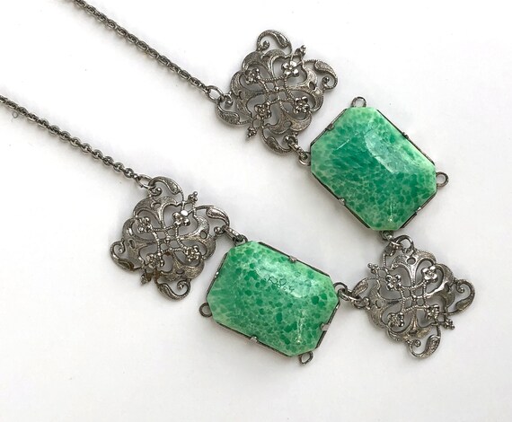 Vintage Necklace Art Deco Choker Peking Glass Rho… - image 5