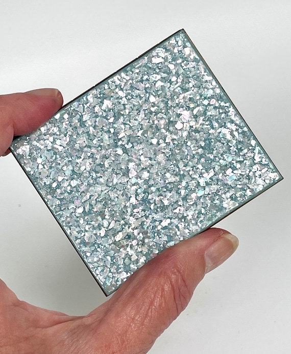 Vintage Compact Confetti Lucite in Baby Blue Unique Rare Vintage Vanity