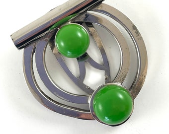Vintage Dress Clip Art Deco Chrome and Jade Green
