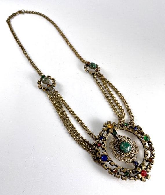 Vintage Necklace Czech Festoon Multi Color Stones - image 9