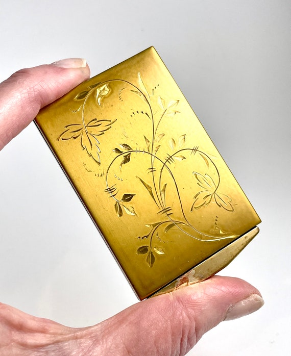 Vintage Compact Etched Floral Brass