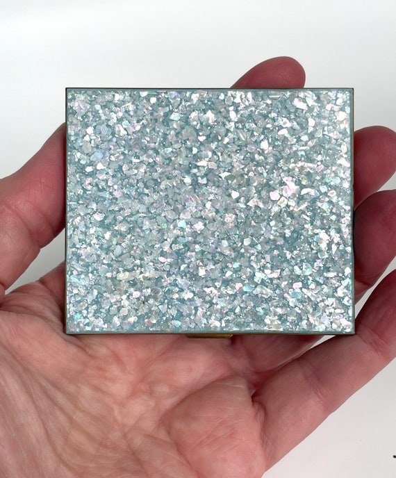 Vintage Compact Confetti Lucite in Baby Blue Unique Rare Vintage Vanity View 4