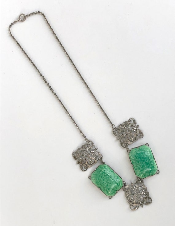 Vintage Necklace Art Deco Choker Peking Glass Rho… - image 8