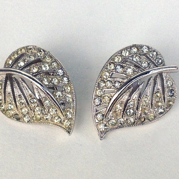 Vintage Earrings ORA Rhinestone Leaf Earrings Unique Vintage Gift