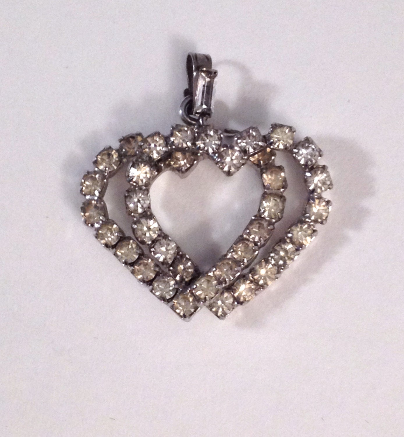 Rhinestone Double Hearts Pendant Vintage Unique Vintage Gift - Etsy ...