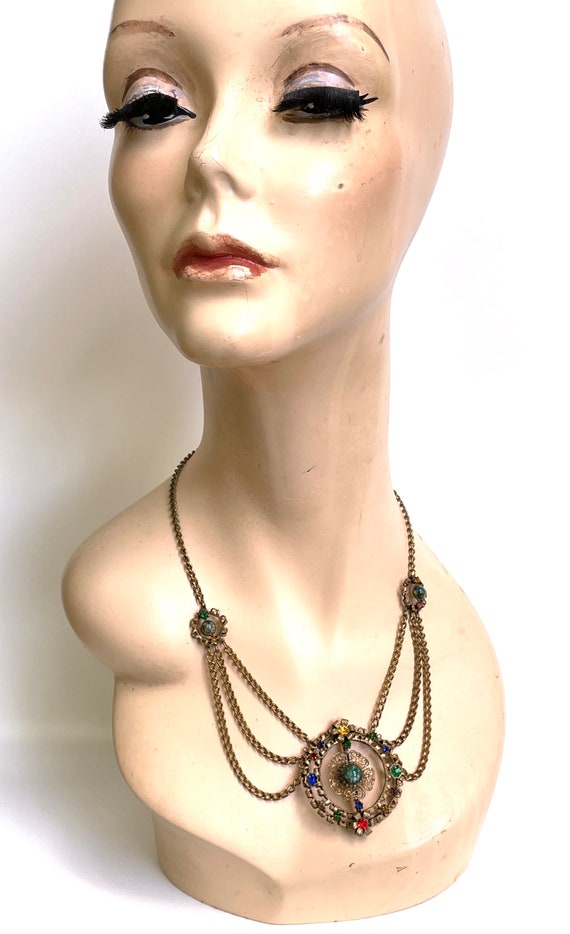Vintage Necklace Czech Festoon Multi Color Stones - image 6